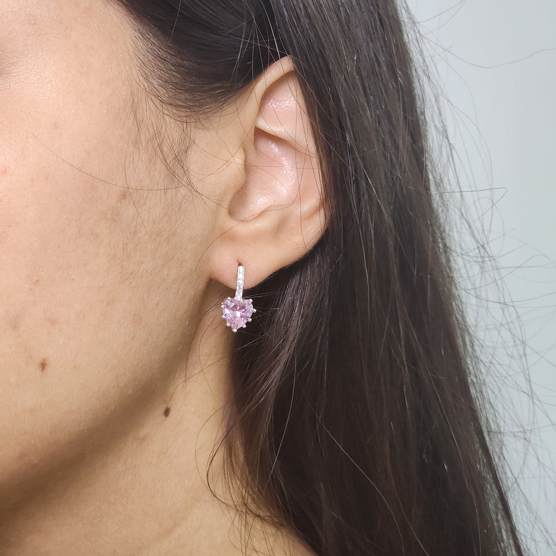 Aretes Plata - Pink Heart