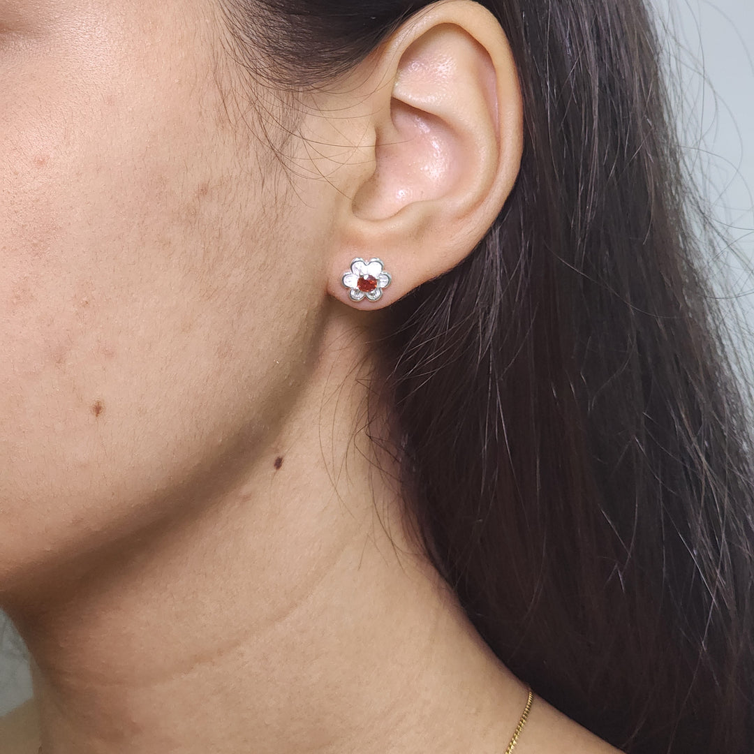 Aretes Plata - Flor (Morado)