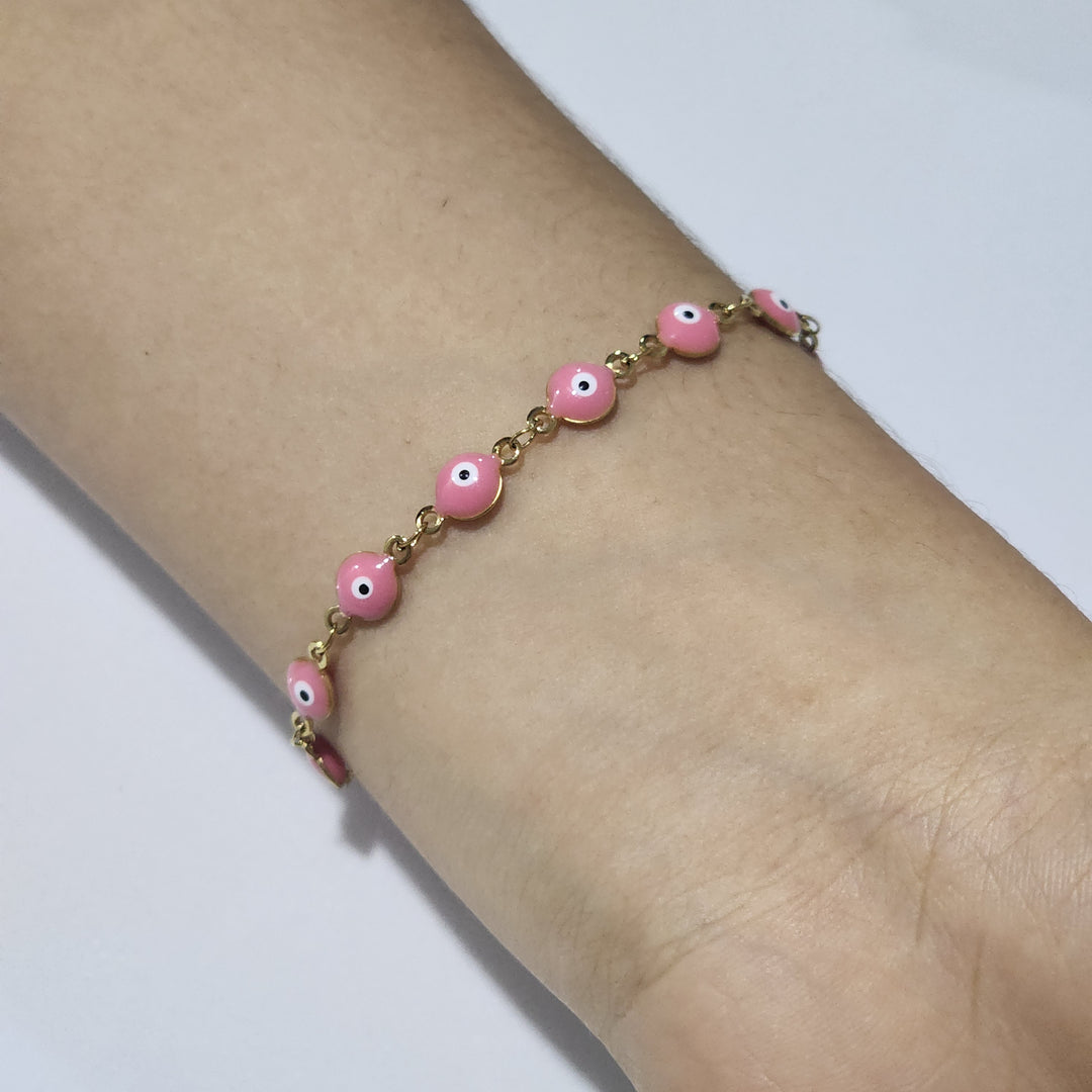 Pulsera Acero - Ojo turco (rosa)